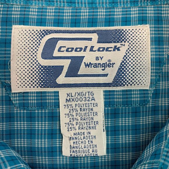 Wrangler Cool Lock Shirt Mens XL Extra Large Teal Button Up Plaid Long Sleeve - Picture 5 of 11